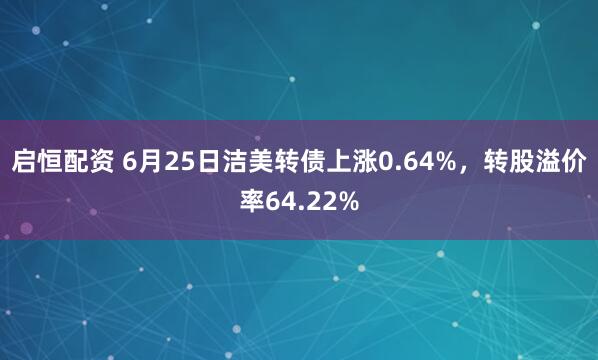 启恒配资 6月25日洁美转债上涨0.64%，转股溢价率64.22%
