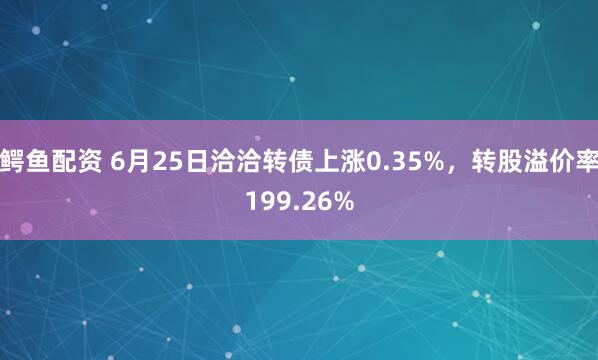 鳄鱼配资 6月25日洽洽转债上涨0.35%，转股溢价率199.26%